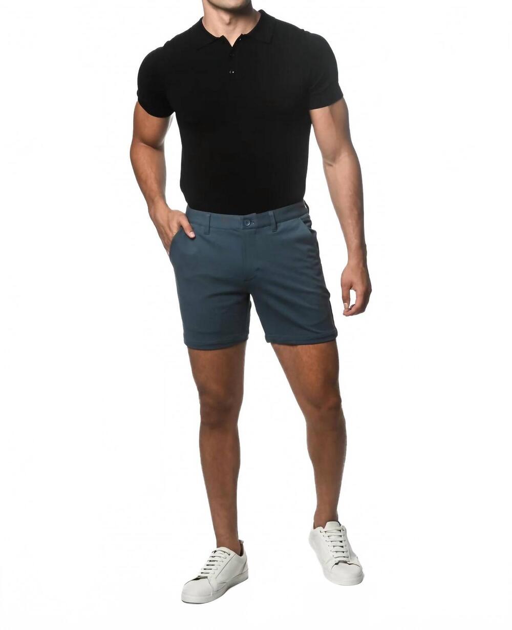 NEW POSTMARC inseam textured stretch knit chino short in blue stone